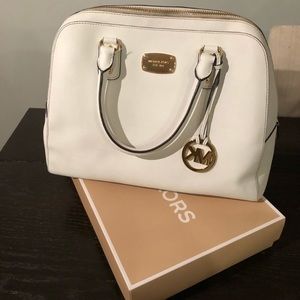 Michael Kors White crossgrain leather satchel